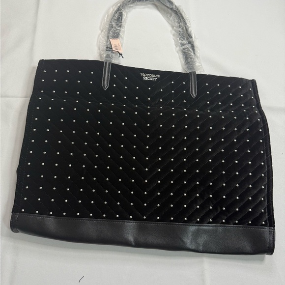 Victoria's Secret Handbags - Victoria's Secret Black Polka Dot Tote Bag
